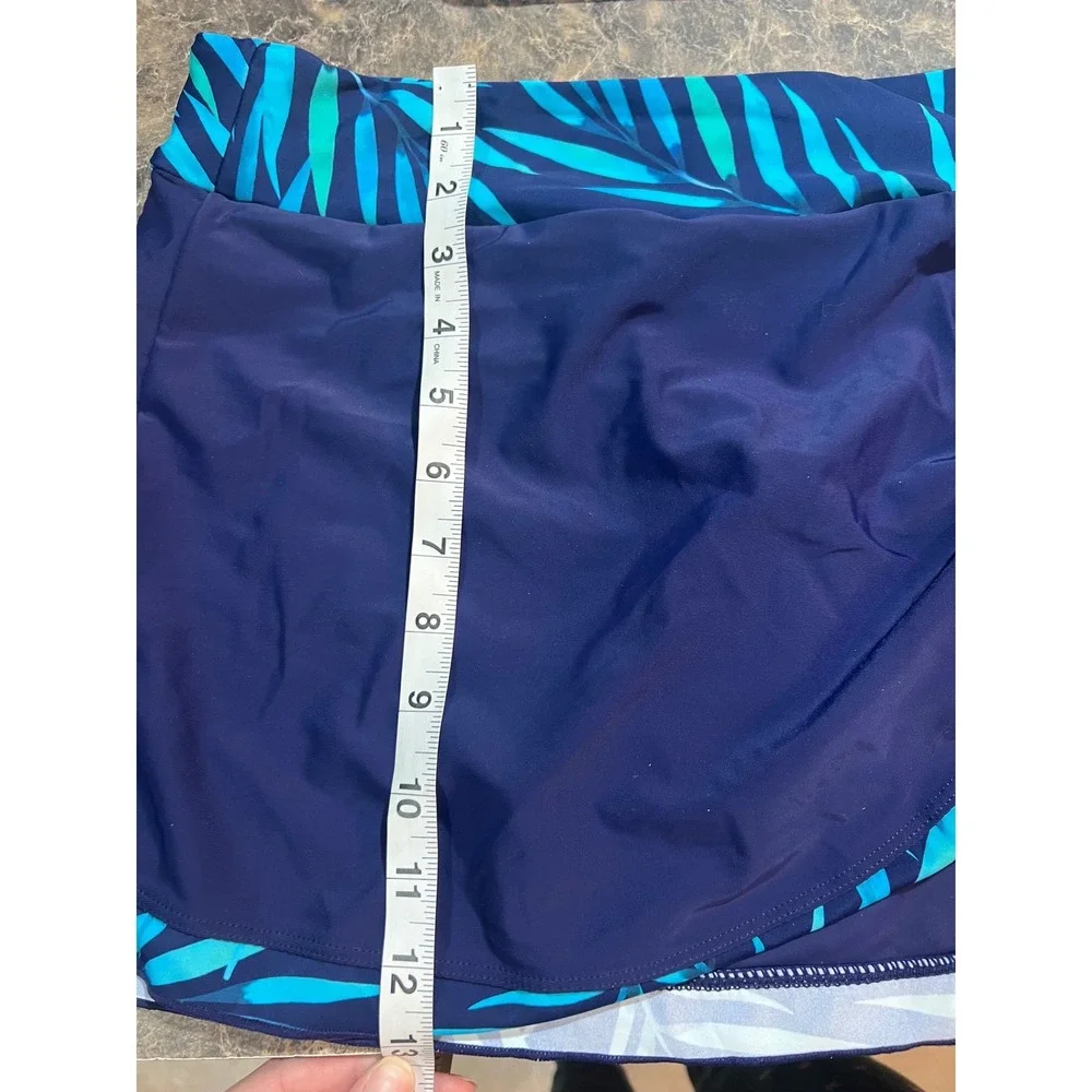 Rekita Womens Tropical Palm Leaf Tankini Set Navy Teal Swim Skirt Medium NEW - Picture 5 of 9